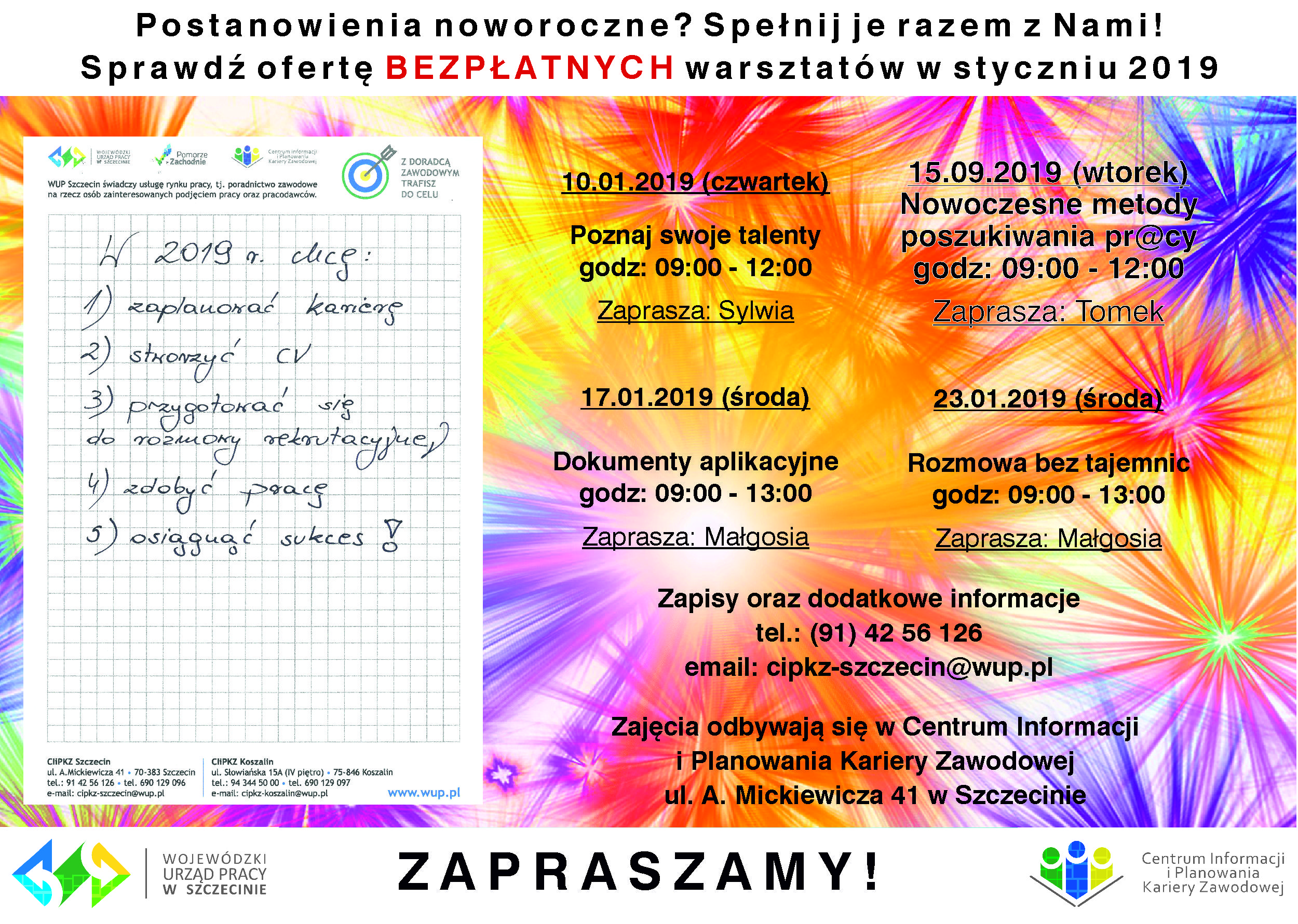 Plakat z harmonogramem warsztat