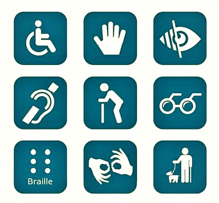 Logotyp przedstawiający zestaw ikon oznaczających różne rodzaje niepełnosprawności
