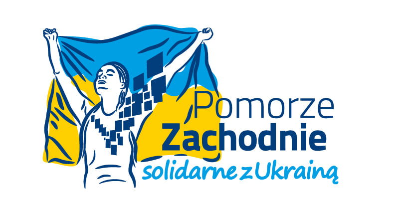 Logo inicjatywy Solidarni z Ukrainą przedstawiające kobietę trzymającą ukraińską flagę