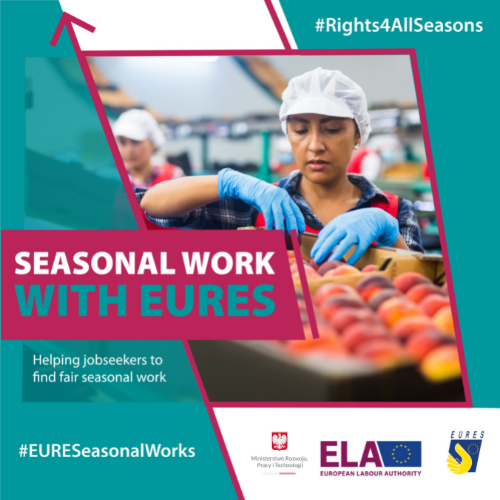 plakat promujący pracę sezonową w krajach UE